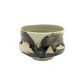 Matcha bowl with geometric ash glaze pattern