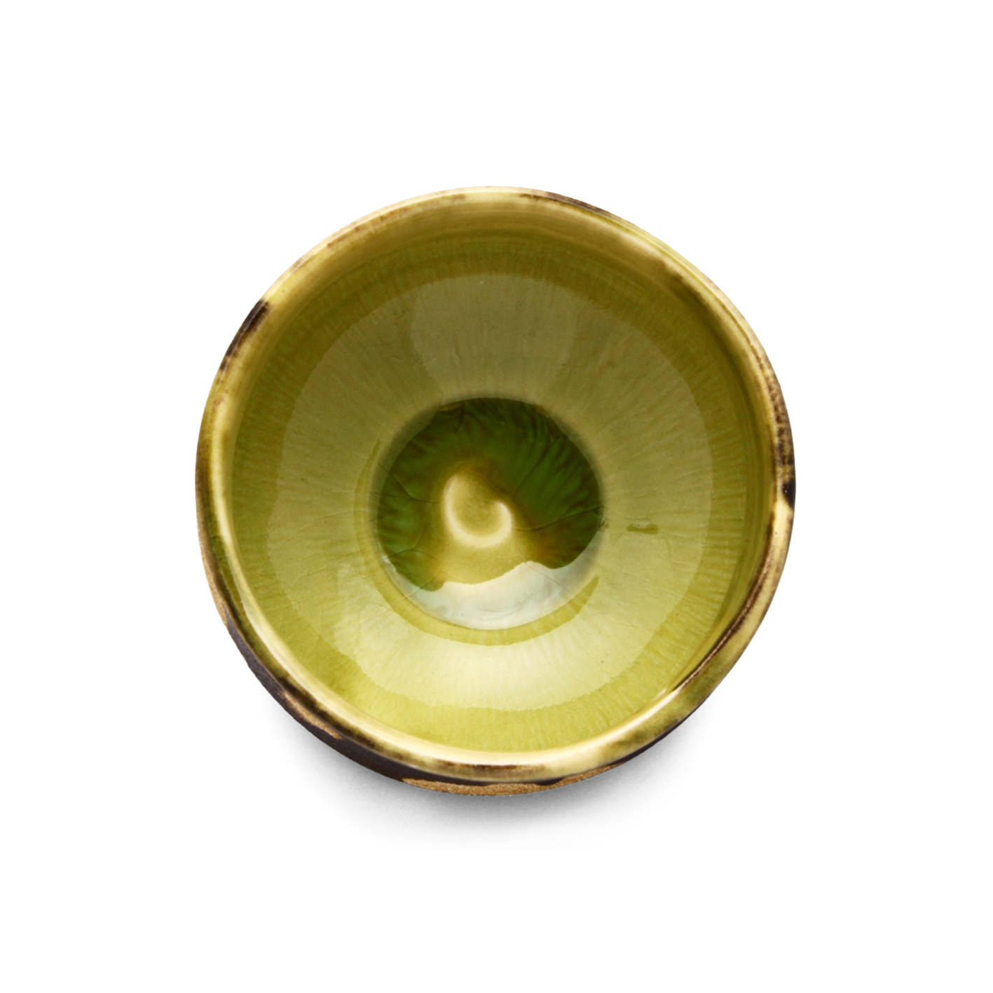 Matcha bowl with geometric ash glaze pattern